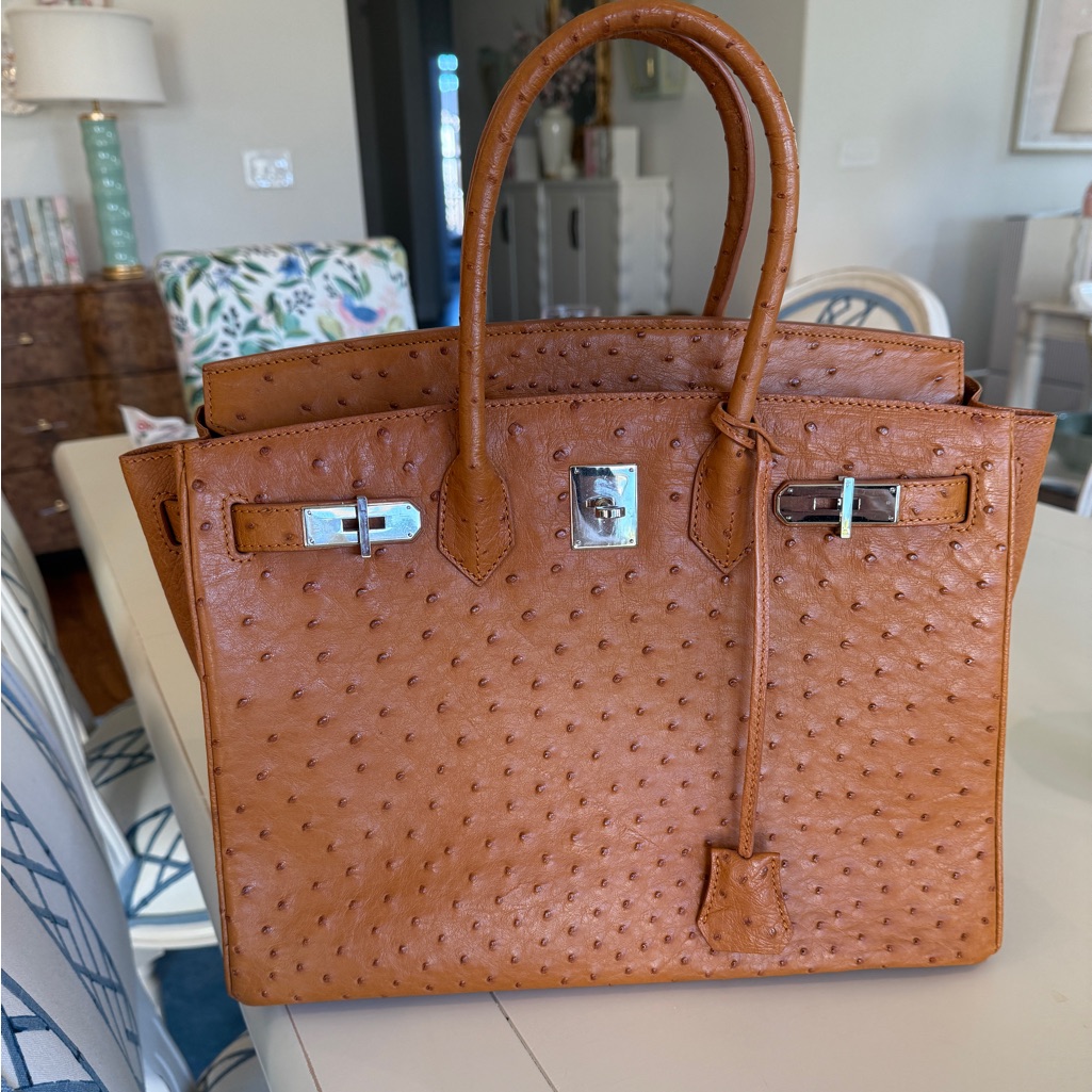 Custom Made Ostrich Luxury Birkin 35 Style Bag